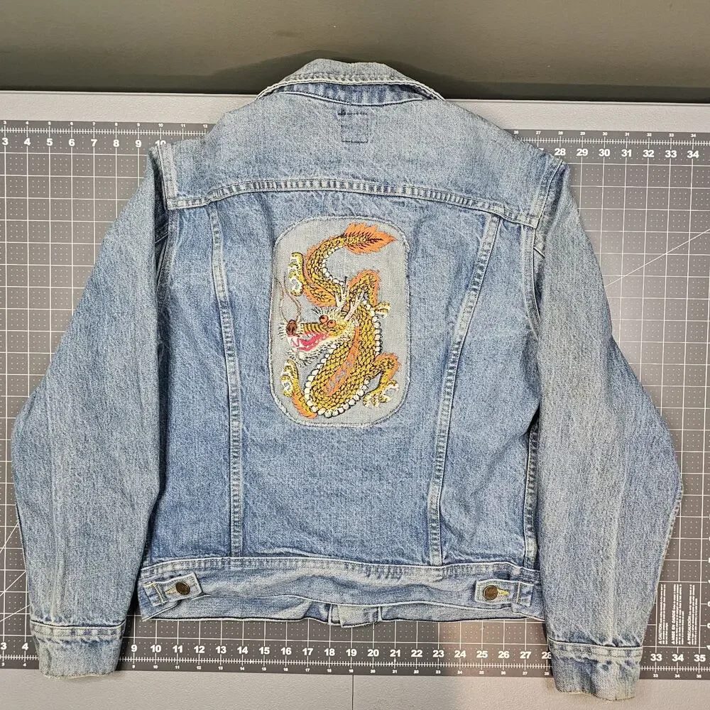 Vintage 80s Lee Riders Denim Jacket 42 Medium 101J Biker Trucker Jean Workwear